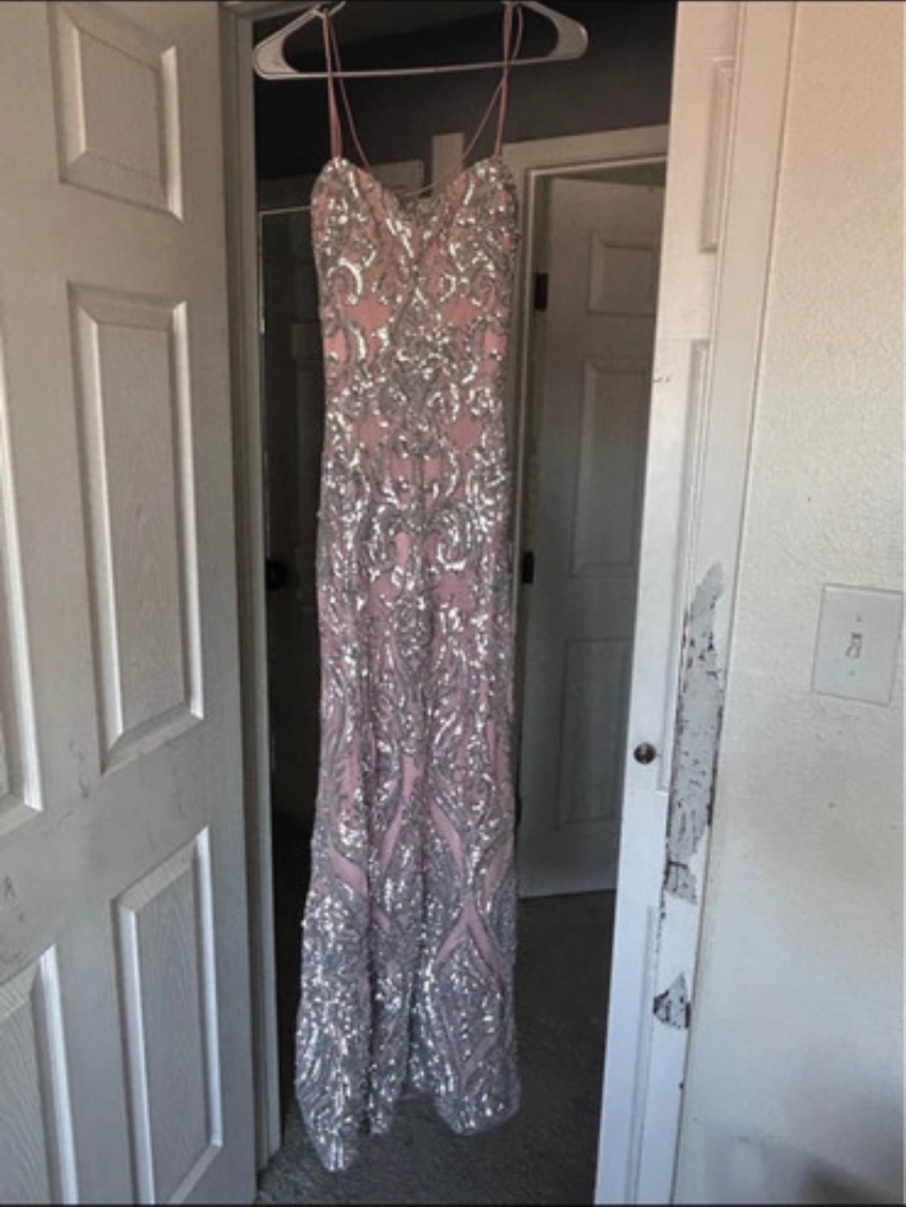 Pink and silver prom dress
